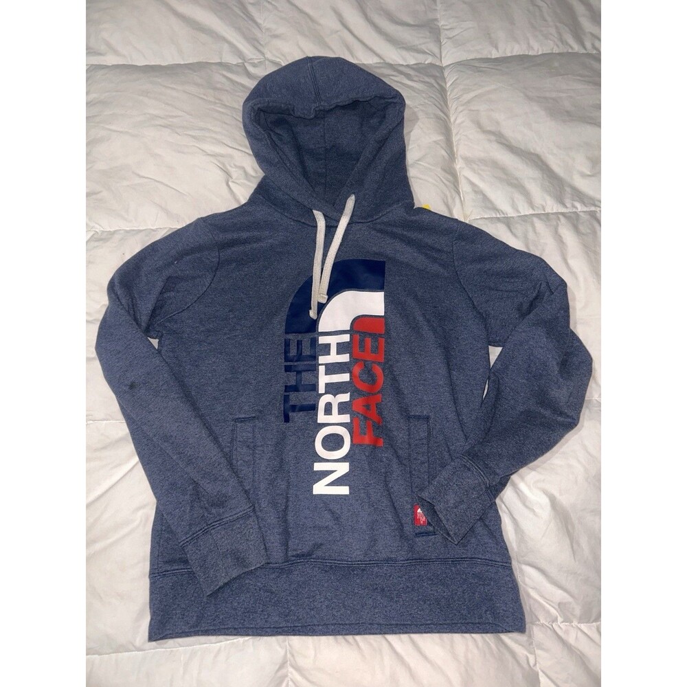 The North Face Women's Med RU/14 Hoodie Sweatshirt Blue Red White Large Graphic